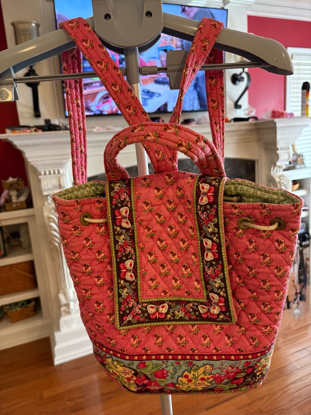 Vera Bradley Pink Quilted Floral Tote with Butterfly Trim